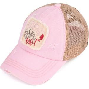 imageCC Kids CrissCross Elastic Band Distressed Embroidered Bee Happy Patch Pony Cap for KidsA Crossed Elastic Bandgirls Fish Toobaby Pink