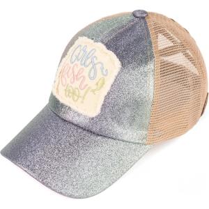 imageCC Kids CrissCross Elastic Band Distressed Embroidered Bee Happy Patch Pony Cap for KidsGirls Fish Purple Multi