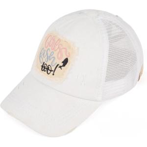 imageCC Kids CrissCross Elastic Band Distressed Embroidered Bee Happy Patch Pony Cap for KidsGirls Fish White