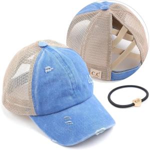 imageCC Kids CrissCross Elastic Band Ponytail Caps Messy Buns Trucker Plain Baseball Cap KIDSBT780Blue Moon
