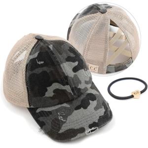 imageCC Kids CrissCross Elastic Band Ponytail Caps Messy Buns Trucker Plain Baseball Cap KIDSBT780Camogrey