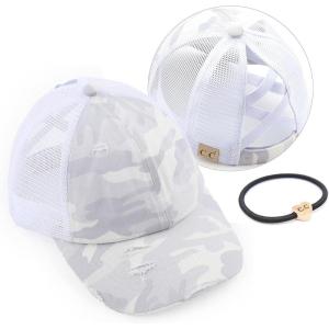 imageCC Kids CrissCross Elastic Band Ponytail Caps Messy Buns Trucker Plain Baseball Cap KIDSBT780Camowhite