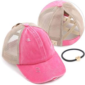 imageCC Kids CrissCross Elastic Band Ponytail Caps Messy Buns Trucker Plain Baseball Cap KIDSBT780Pink