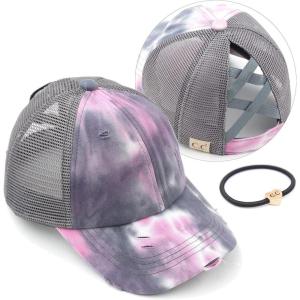 imageCC Kids CrissCross Elastic Band Ponytail Caps Messy Buns Trucker Plain Baseball Cap KIDSBT791Grey