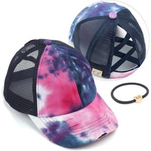 imageCC Kids CrissCross Elastic Band Ponytail Caps Messy Buns Trucker Plain Baseball Cap KIDSBT791Navy