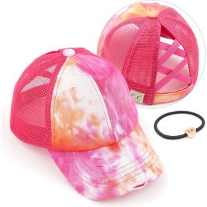 imageCC Kids CrissCross Elastic Band Ponytail Caps Messy Buns Trucker Plain Baseball Cap KIDSBT791Orange