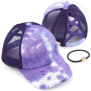 imageCC Kids CrissCross Elastic Band Ponytail Caps Messy Buns Trucker Plain Baseball Cap KIDSBT791Purple