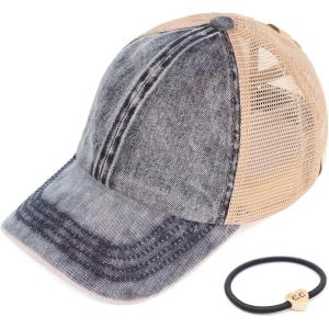 imageCC Kids CrissCross Elastic Band Stone Washed Denim Baseball Pony Cap for Kids KIDSBT1009Denim