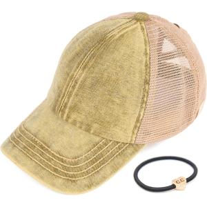 imageCC Kids CrissCross Elastic Band Stone Washed Denim Baseball Pony Cap for Kids KIDSBT1009Honey Mustard