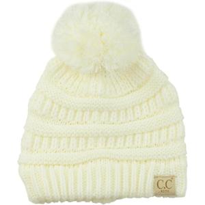 imageCC Kids Cute Warm and Comfy Pom Pom Childrens Knit Ski Beanie HatIvory