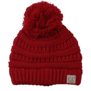 imageCC Kids Cute Warm and Comfy Pom Pom Childrens Knit Ski Beanie HatRed