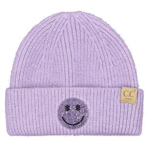 imageCC Kids Smile Face Rhinestone Beanie for Boys Girls  Recycled Yarn Comfortable Soft Warm Children Youth Knit Skully HatLavender