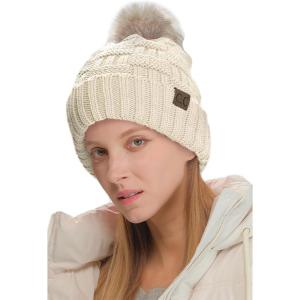 imageCC Knit Beanie Hat  Fuzzy Fleece Lined Warm Winter Hat for Women Soft Stretchy Slouchy Knit Cap Cold Weather BeanieBeige