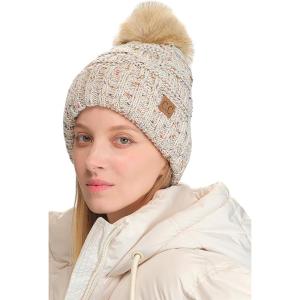 imageCC Knit Beanie Hat  Fuzzy Fleece Lined Warm Winter Hat for Women Soft Stretchy Slouchy Knit Cap Cold Weather BeanieOatmeal