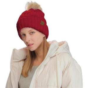 imageCC Knit Beanie Hat  Fuzzy Fleece Lined Warm Winter Hat for Women Soft Stretchy Slouchy Knit Cap Cold Weather BeanieRed