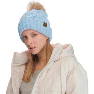 imageCC Knit Beanie Hat  Fuzzy Fleece Lined Warm Winter Hat for Women Soft Stretchy Slouchy Knit Cap Cold Weather BeanieSky Blue