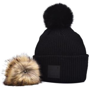 imageCC Knit Beanie with 2 Detachable Matching and Natural Poms  Soft Cuffed Winter Hat Warm Stretchy Skull CapBlack