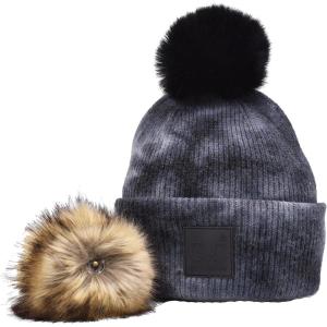 imageCC Knit Beanie with 2 Detachable Matching and Natural Poms  Soft Cuffed Winter Hat Warm Stretchy Skull CapTie Dye Dark Grey  Light Grey
