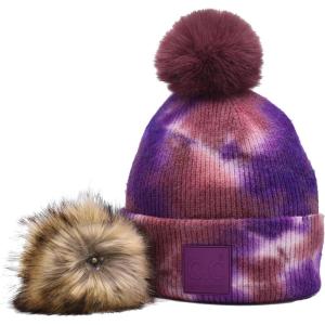 imageCC Knit Beanie with 2 Detachable Matching and Natural Poms  Soft Cuffed Winter Hat Warm Stretchy Skull CapTie Dye Iris  Wild Ginger