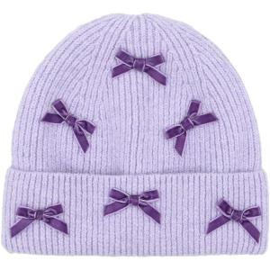 imageCC Knit Mini Velvet Bow Cuff Beanie for WomenLavender