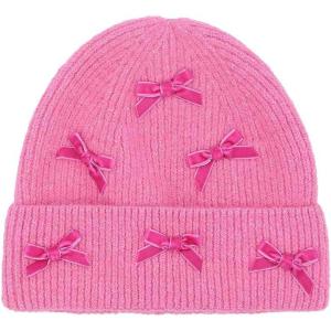 imageCC Knit Mini Velvet Bow Cuff Beanie for WomenPink