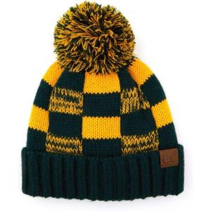 imageCC Multi Blend Pom Soft Fuzzy Lined Thick Knit Cuff Beanie HatCheckered GreenGold