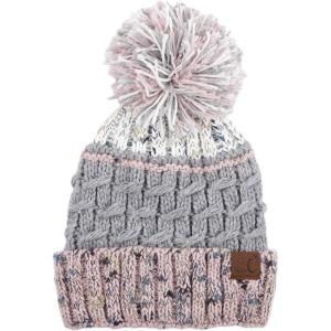 imageCC Multi Blend Pom Soft Fuzzy Lined Thick Knit Cuff Beanie HatDenim Gray
