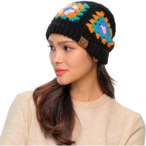 imageCC Multi Color Crochet Beanie ampamp Headwrap for Women Unisex  Stretchable Soft Warm Knit Winter Skully HatBlack