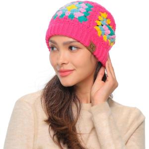 imageCC Multi Color Crochet Beanie ampamp Headwrap for Women Unisex  Stretchable Soft Warm Knit Winter Skully HatFuchsia