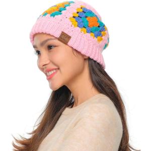 imageCC Multi Color Crochet Beanie ampamp Headwrap for Women Unisex  Stretchable Soft Warm Knit Winter Skully HatPale Pink