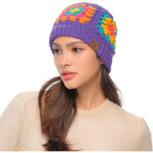 imageCC Multi Color Crochet Beanie ampamp Headwrap for Women Unisex  Stretchable Soft Warm Knit Winter Skully HatPurple