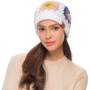 imageCC Multi Color Crochet Beanie ampamp Headwrap for Women Unisex  Stretchable Soft Warm Knit Winter Skully HatWhite