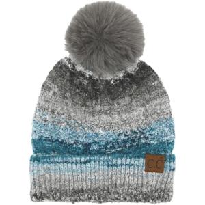 imageCC Multi Color Space Dye Wool Stretchable Soft Warm Pom Beanie with Faux Fur Pom Knit Winter Skully HatGrey Combo