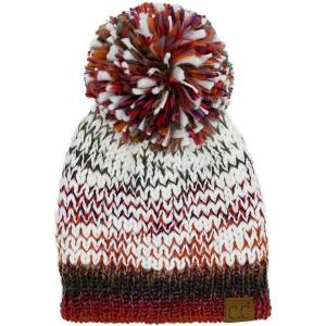 imageCC Multi Color Yarn Pom Beanie for Women Unisex  Acrylic Stretchable Soft Warm Knit Winter Skully Hat with Yarn PomRust Mix