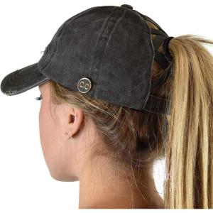 imageCC Ponycap Criss Cross Messy Bun Side Button for Mask Adjustable Baseball CapDark Olive