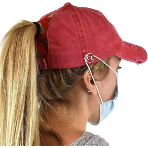 imageCC Ponycap Criss Cross Messy Bun Side Button for Mask Adjustable Baseball CapRed