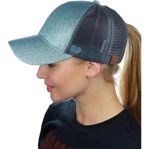 imageCC Ponycap Messy High Bun Ponytail Adjustable Glitter Mesh Trucker Baseball Cap Mint