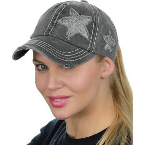 imageCC Ponycap Messy High Bun Ponytail Adjustable Glitter Star Distressed Baseball Cap HatGrey