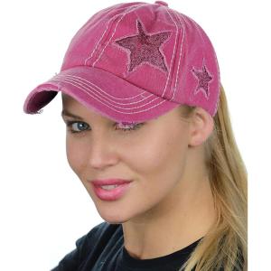 imageCC Ponycap Messy High Bun Ponytail Adjustable Glitter Star Distressed Baseball Cap HatHot Pink