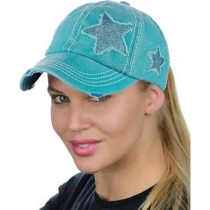 imageCC Ponycap Messy High Bun Ponytail Adjustable Glitter Star Distressed Baseball Cap HatTurquoise