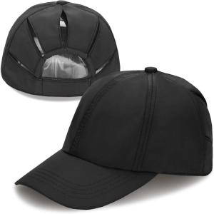imageCC Ponycap Messy High Bun Ponytail Adjustable Trucker Baseball Cap HatBlack