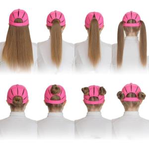 imageCC Ponycap Messy High Bun Ponytail Adjustable Trucker Baseball Cap HatHot Pink