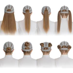 imageCC Ponycap Messy High Bun Ponytail Adjustable Trucker Baseball Cap HatLight Grey