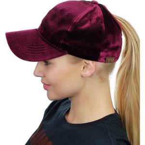 imageCC Ponycap Messy High Bun Ponytail Soft Velvet Adjustable Baseball Cap HatBurgundy