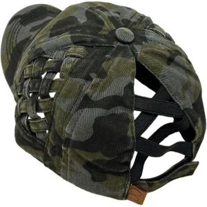 imageCC Ponytail Criss Cross Messy Buns Ponycaps Baseball Cap Dad Trucker Mesh Hat Basket Weave Camo Black