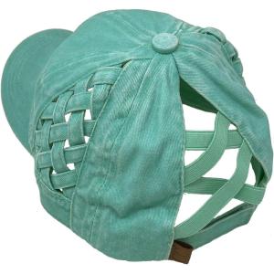 imageCC Ponytail Criss Cross Messy Buns Ponycaps Baseball Cap Dad Trucker Mesh Hat Solid Basket Weave Mint