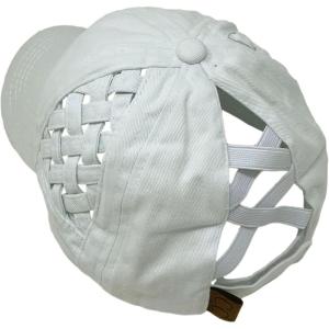 imageCC Ponytail Criss Cross Messy Buns Ponycaps Baseball Cap Dad Trucker Mesh Hat Solid Basket Weave White