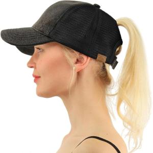 imageCC Ponytail Messy Buns Trucker Ponycaps Plain Baseball Visor Cap Dad Hat Glitter BlackOne Size
