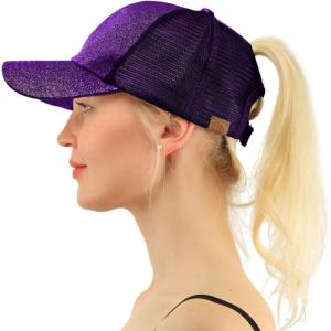 imageCC Ponytail Messy Buns Trucker Ponycaps Plain Baseball Visor Cap Dad Hat Glitter Purple