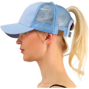 imageCC Ponytail Messy Buns Trucker Ponycaps Plain Baseball Visor Cap Dad HatLight Blue